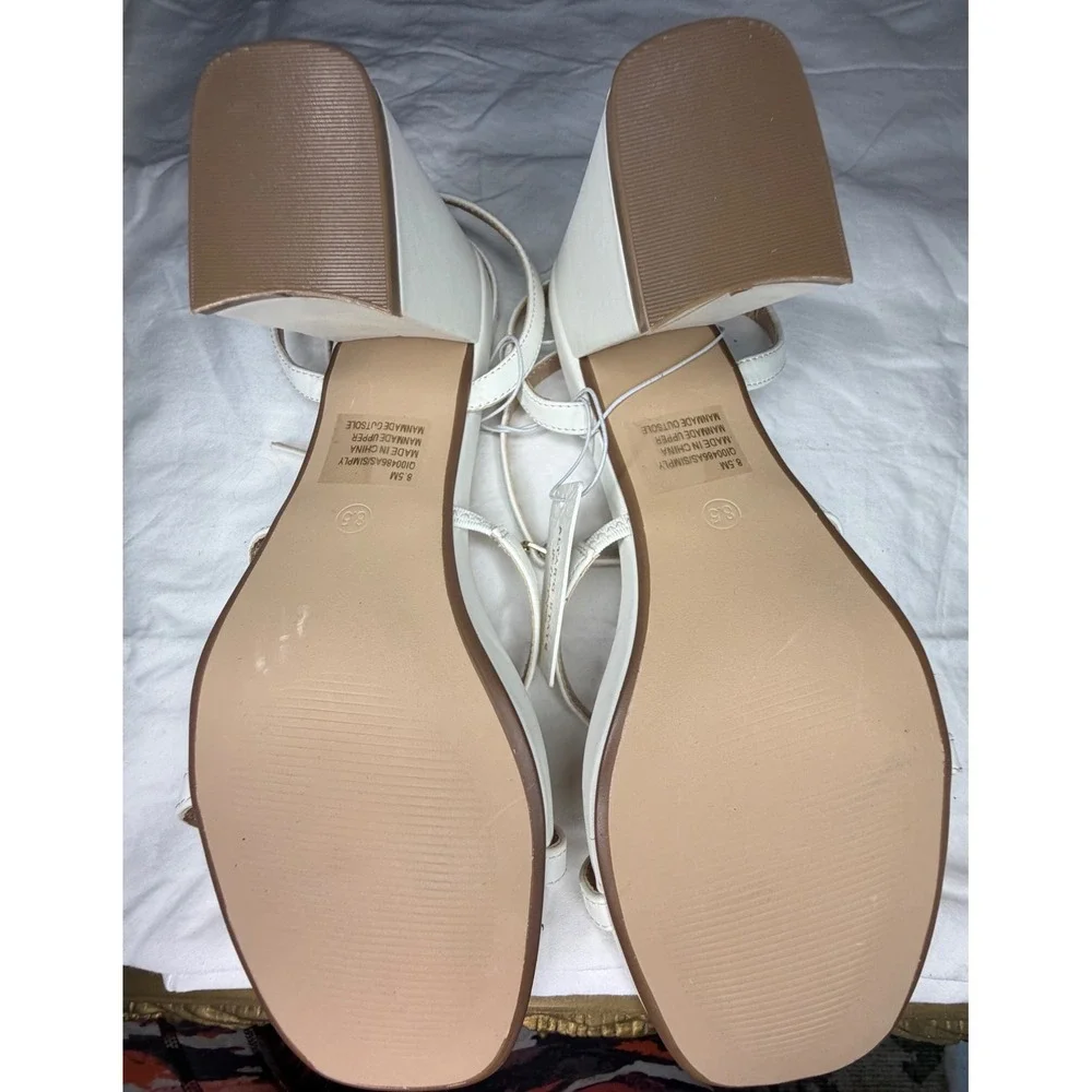 Altar'd State White Strappy Block Heel Sandals Square Toe‎ Womens 8.5 NEW